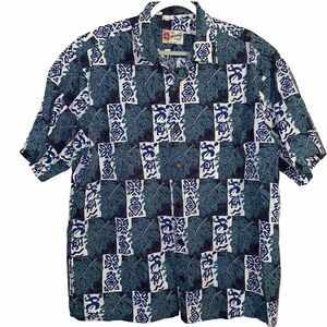 Hilo Hattie Hawaiian Camp‎ Shirt XL Button Up Coconut Buttons Sea Turtles Blue